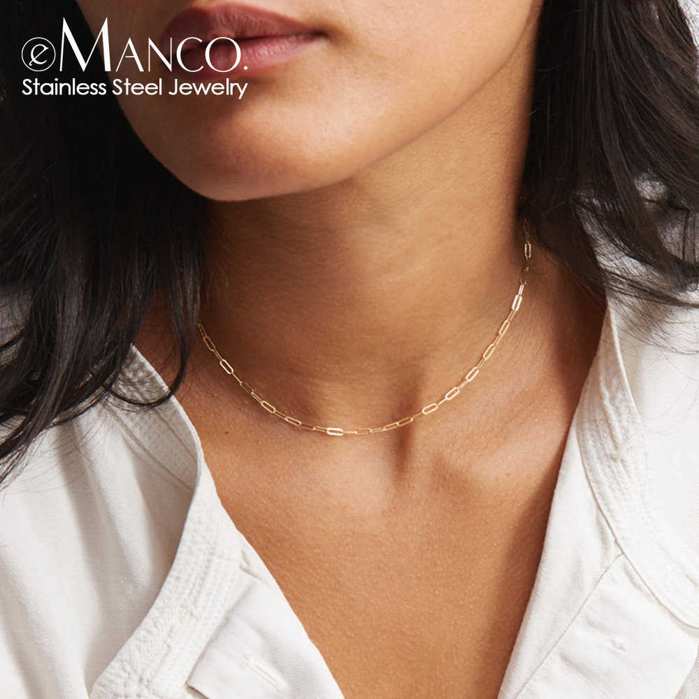 Emanco สร้อยคอกลวง Link Chain สแตนเลส เครื่องประดับแฟชั่นสำหรับผู้หญิง