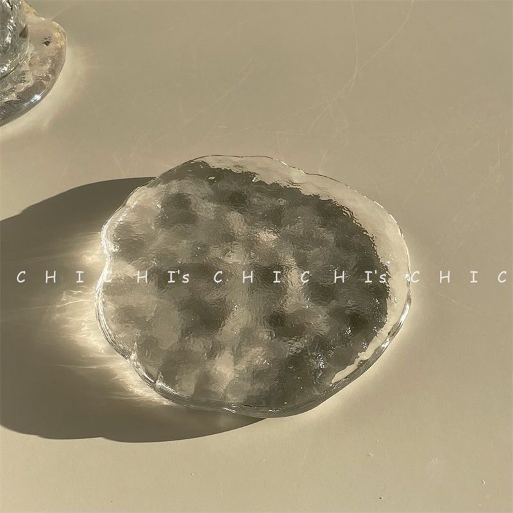 สไตล์นอร์ดิก Coaster มูลค่าสูงหนาทนความร้อนไม่สม่ําเสมอ Melting Ice Glass Coaster เครื่องประดับถาด Photo Props