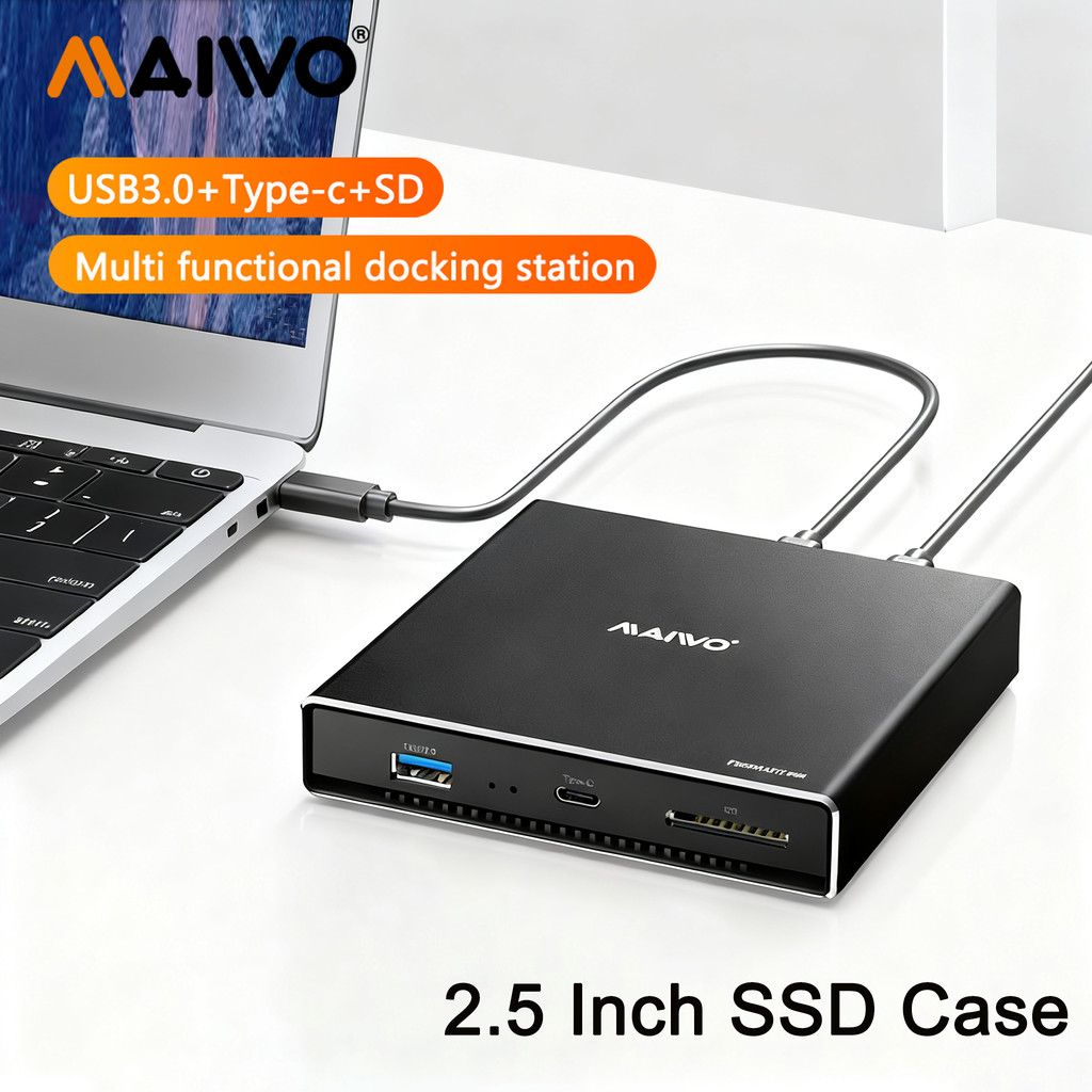 MAIWO 2.5 นิ้ว SSD กรณีอลูมิเนียมมัลติฟังก์ชั่น Docking Station ฮาร์ดดิสก์มือถือตลับหมึก HD TV/SD/TF