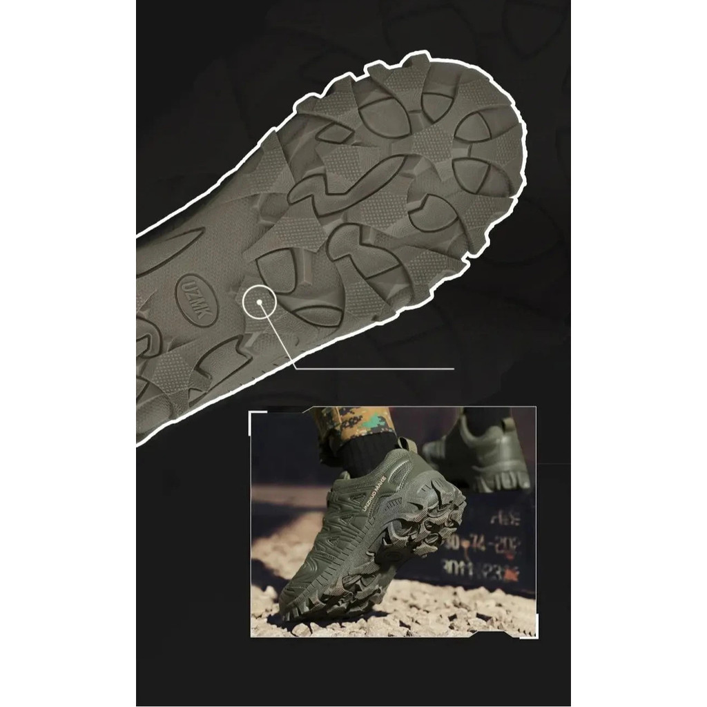 รองเท้าเดินป่า Anti-slip Low-top รองเท้ายุทธวิธีผู้ชาย Casual Lace-up ทนทาน Breathable แบนรองเท้ากีฬาลําลอง - รูปที่ 3