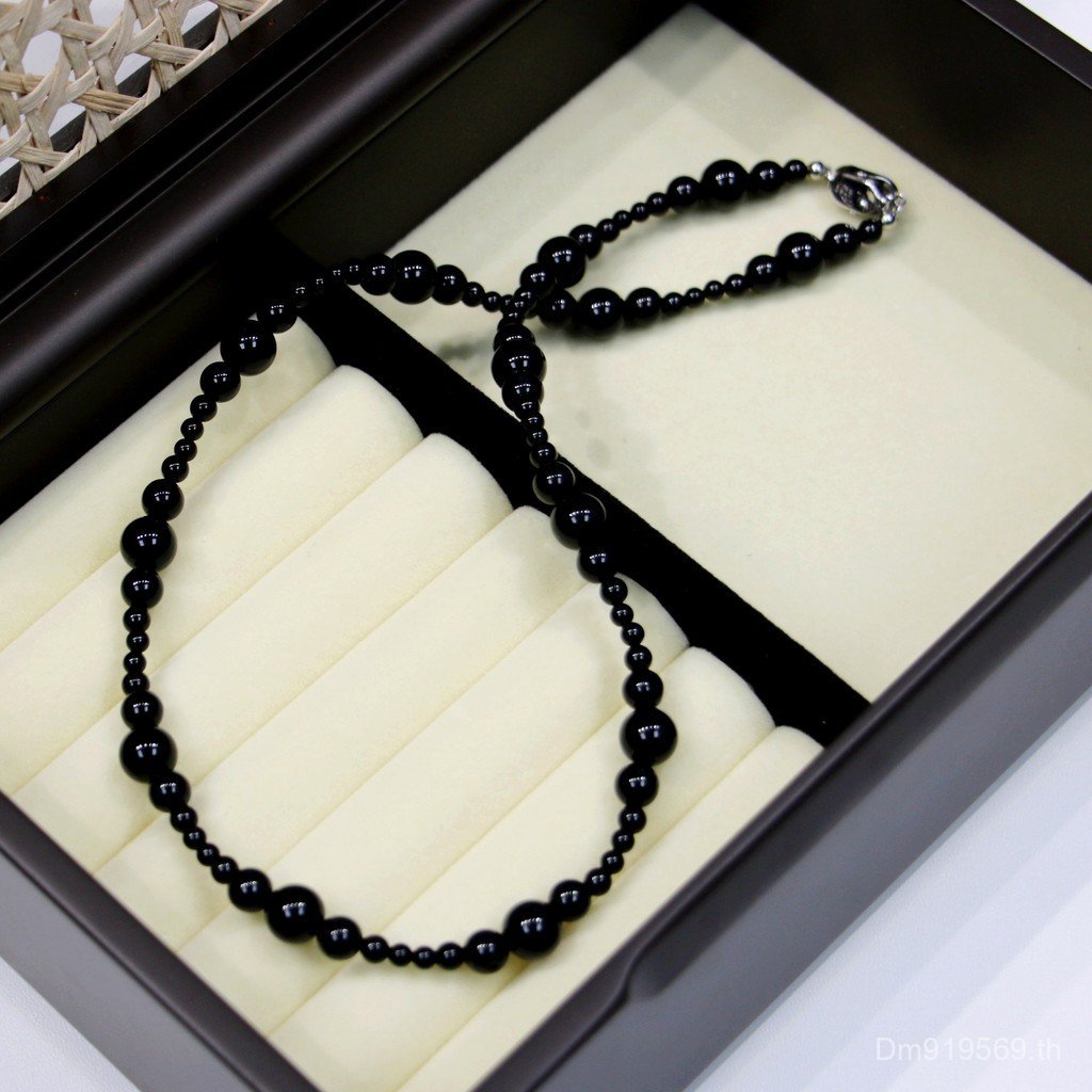 สร้อยคอนามธรรมสไตล์ retro french high-end เพชรพลอยเม็ดโตจากหินอาเกตดำ หลากหลายไซส์ 4LN3