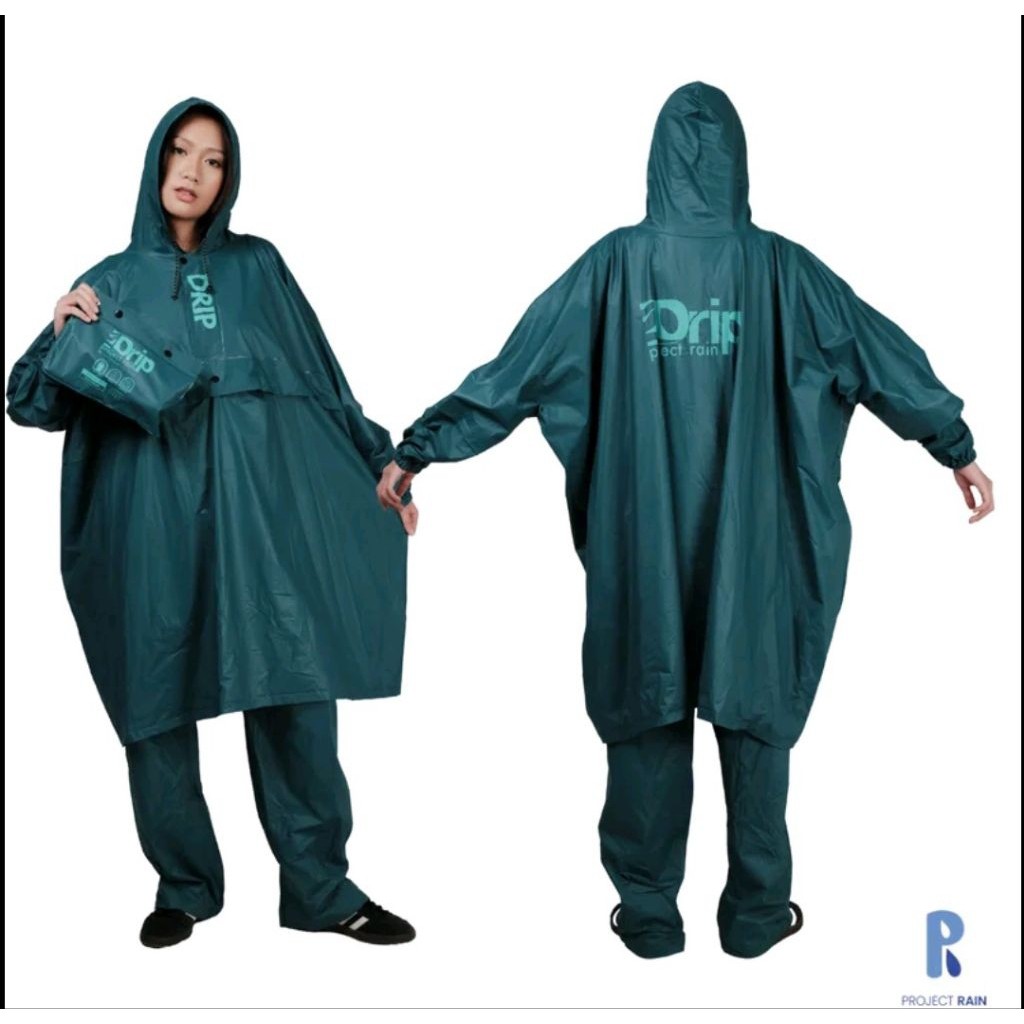 เสื้อกันฝน Drip Project Rain สีเขียว BOTLE | เสื้อกันฝนเสื้อปอนโชสุนทรียศาสตร์ | ราคากางเกงปอนโชเสื้