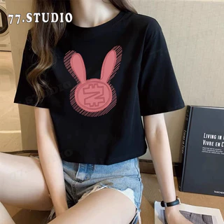 COD（พร้อมส่งจากกทม มาถึงใน 2วัน）เสื้อครอปแขนสั้น ผ้าคัตคอน นิ่มใส่สบาย #แขนสั้น 100%Cotton ลายการ์ตูน เสื้อยืดผู้หญิง
