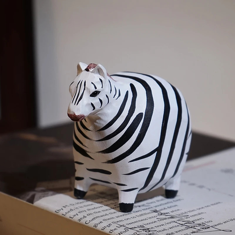 Handcrafted wood carving Home decorations desk accessories room decor Handmade Chubby Zebra Statue H