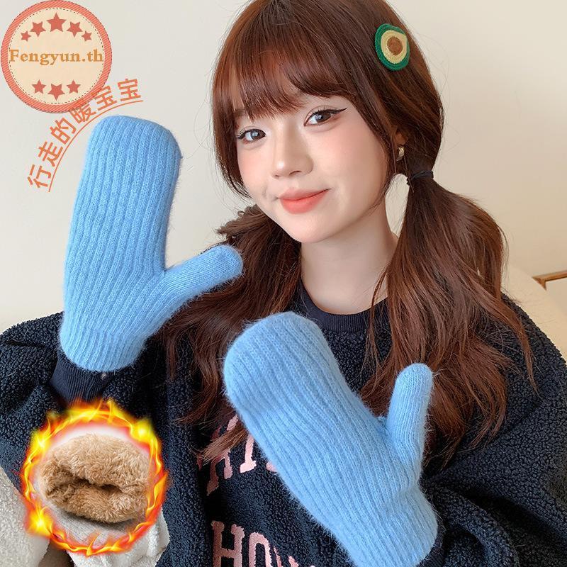 FENGYUN ถุงมือสําหรับผู้หญิงในฤดูหนาวตุ๊กตาน่ารักหนาเพื่อให้อบอุ่นและขนยาวนักเรียนขี่เพื่อป้องกันควา