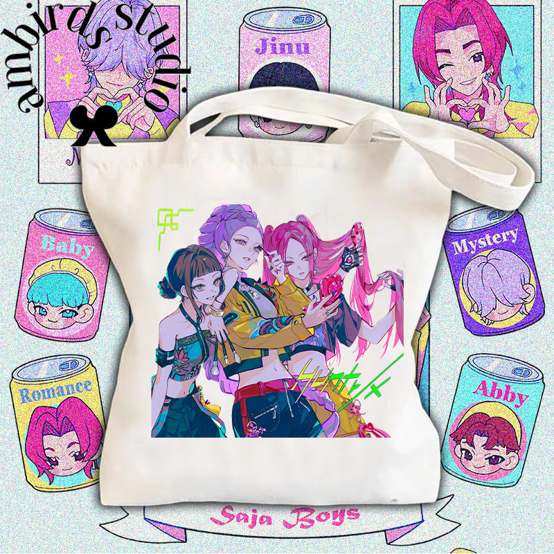 👜 Kpop Demon Hunters กระเป๋าผ้าทรงเรียบ  Mira Rumi Zoey！Saja Tote Bag กระเป๋าผ้าแคนวาสสะพาย #35