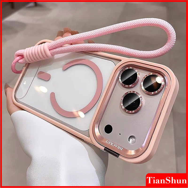 เคสโทรศัพท์ใสหรูหราสำหรับชาร์จไร้สายแม่เหล็ก พร้อมที่ครอบเลนส์กล้อง แหวนเหล็กจับมือถือ เข้ากับ iPhone 17 Pro Max 16 15 14 13 12 11 Pro Max Plus กันกระแทกแข็ง ฝาหลังใส ดีไซน์สวยงาม