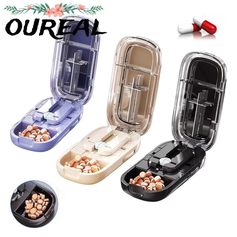 OUREAL กล่องเก็บเครื่องตัดยา, Divider Organizer แท็บเล็ตยา Quartering Pill Cutter, กันฝุ่น Crusher P