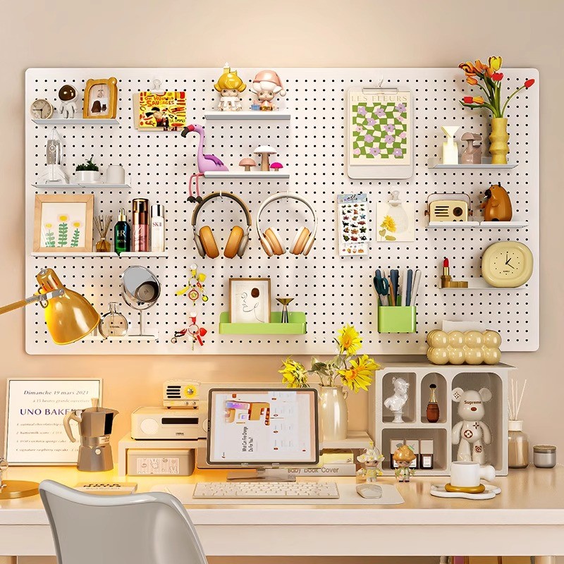 แผ่นวางของติดผนัง pegboard กระดานแขวนผนัง เพ็กบอร์ดติดผนัง ชั้นวางของ
