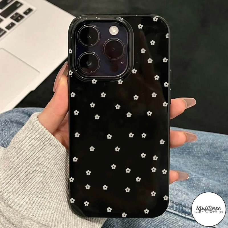 เคสไอโฟน17 16 สำหรับ IPhone 11 17 air 15 12 13 16 14 Pro Max XS XR X Max 7 15 Plus เคสผิวมันลายดอกไม้สีขาวหวานเต็มจอ