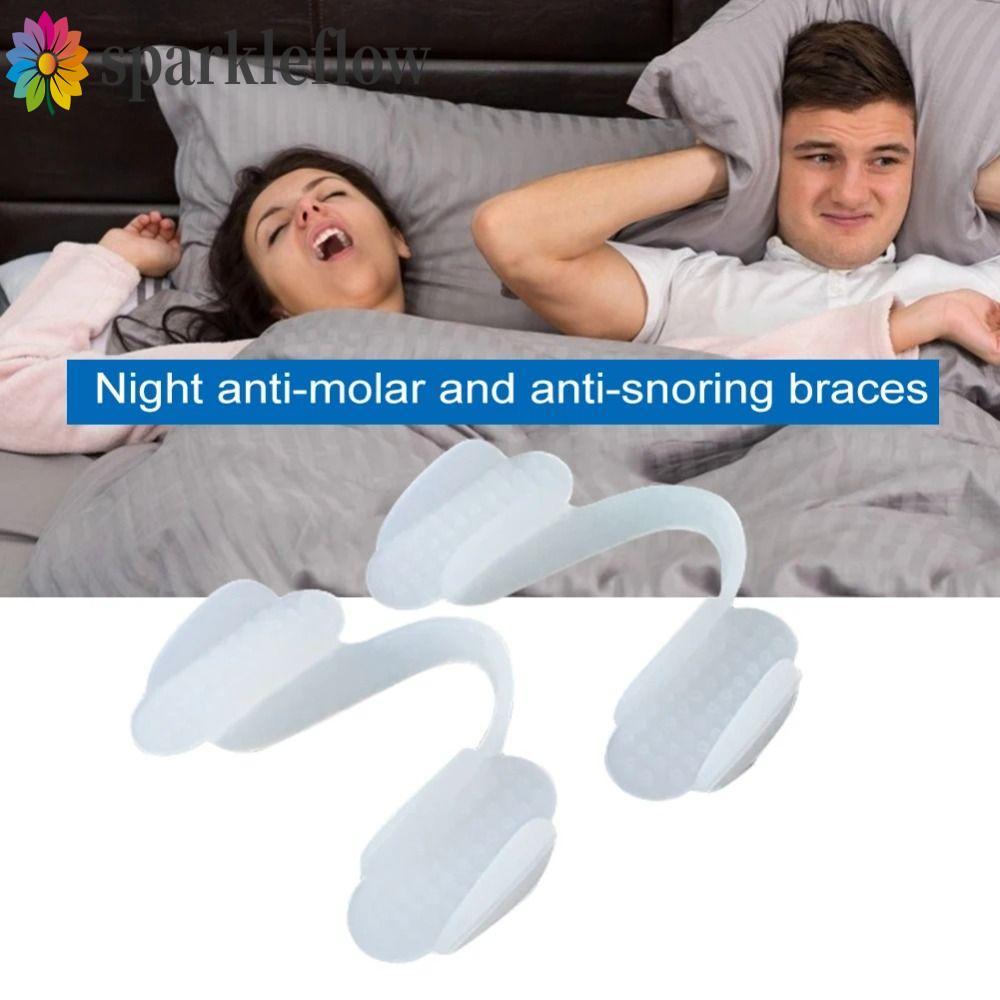 SPARKLEFLOW 2 ชิ้น Anti Snoring Mouth Guard, ปรับสบาย Anti-Snoring Mouthpiece, พร้อมกล่องเก็บหยุด Sn