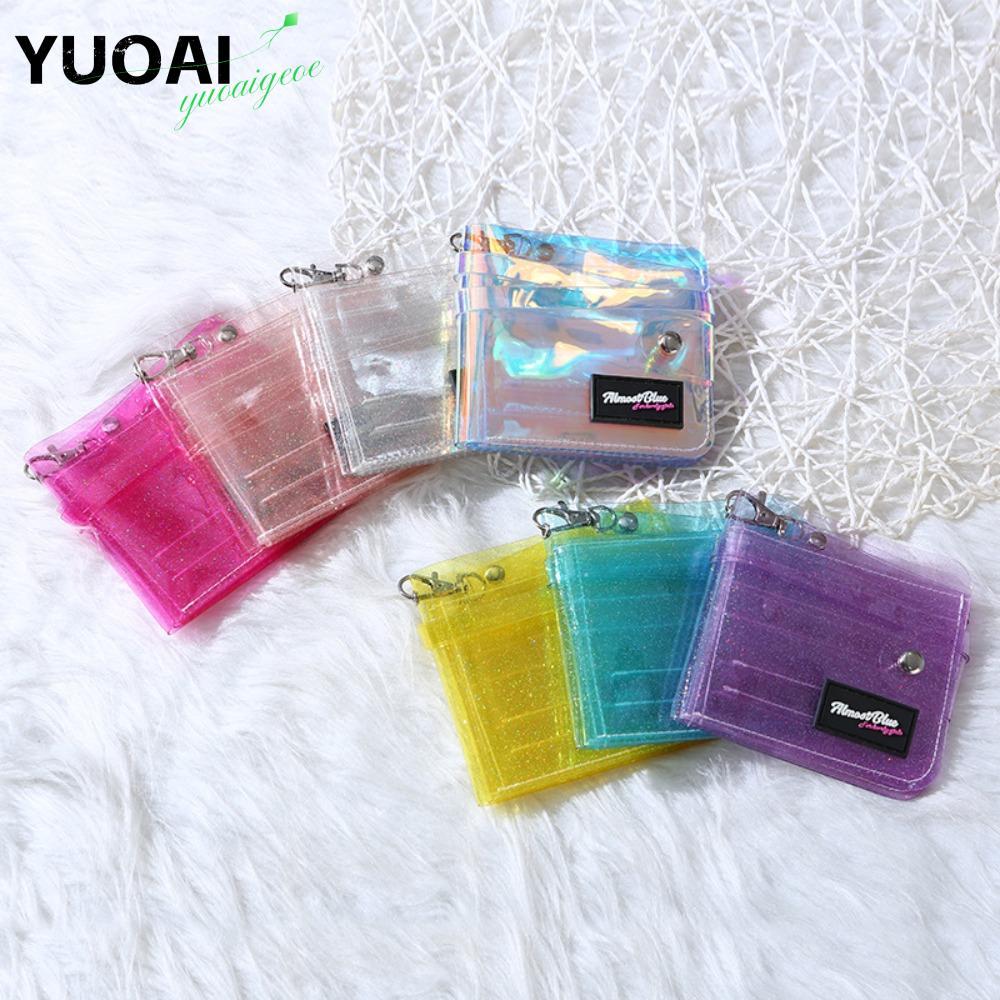 UOE กระเป๋าบัตรเครดิตแบบพับได้ กันน้ำ สายคล้องคอ PVC ขนาดเล็ก ใส่เหรียญโปร่งใส เป็นของขวัญ