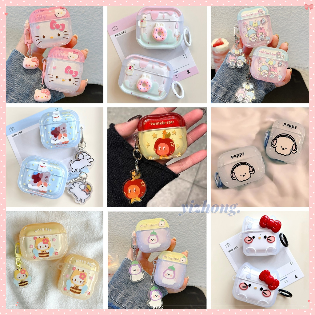 หูฟังสําหรับ Airpods 4 Pro 3 2 1 การ์ตูน Twinkle Hello Kitty Bee West Highland White Terrier สุนัขน่ารัก Soft TPU กันกระแทกบลูทูธไร้สายหูฟังพร้อมจี้หัวเข็มขัด