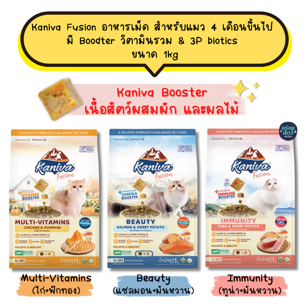 Kaniva Fusion อาหารเม็ด สำหรับแมว 4 เดือนขึ้นไป มี Boodter วิตามินรวม & 3P biotics ขนาด 1 kg