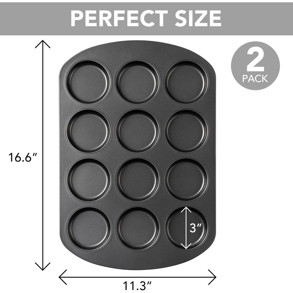Tiawudi Muffin Top Pan, 12 Cavity Cupcake Pan, 3 Inch Nonstick Bakeware for Eggs, Cornbread, Cookies