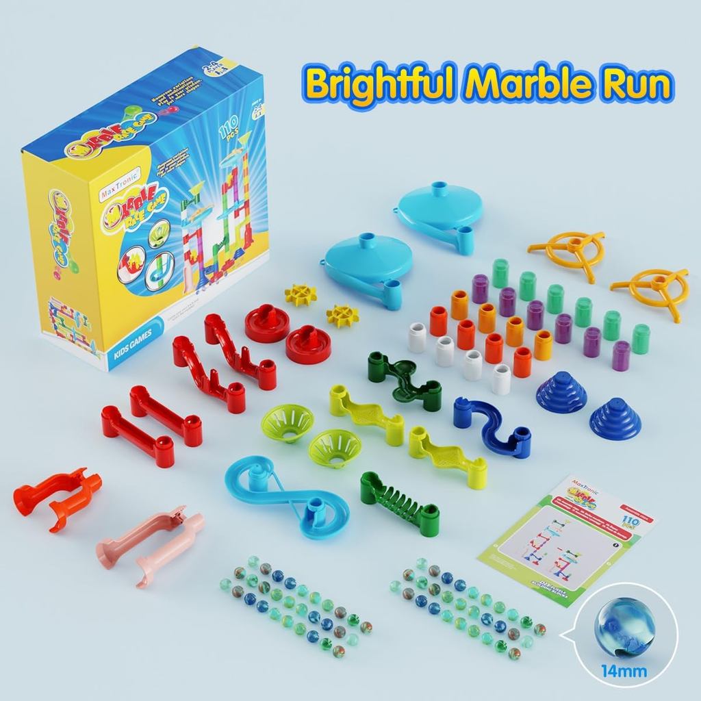 Marble Run Toy, 110pcs Marble Maze Kit STEM Educational Learning Toy for Kids, Mable Race Constructi
