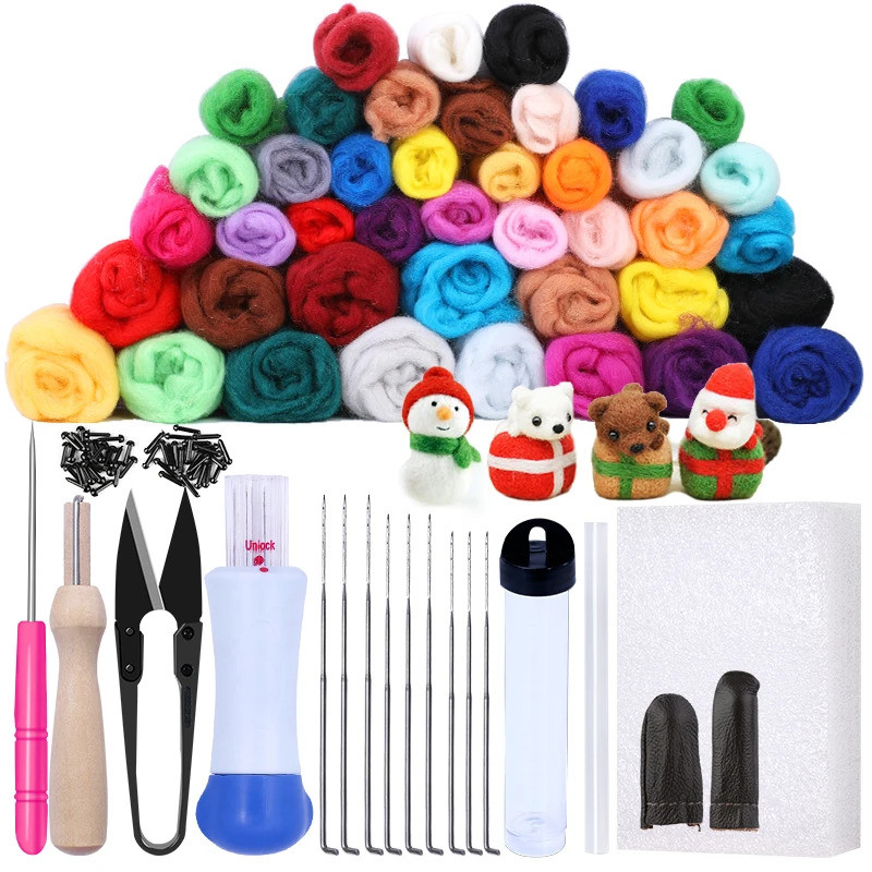MIUSIE Multicolor Needle Felting Kit Wool Felting Tools Handmade Felt Needle Set Pack Felting Fabric