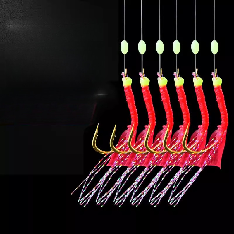 Boat Fishing Sea Rod Bionic Shrimp String Hook Red Skin Hook Fishing