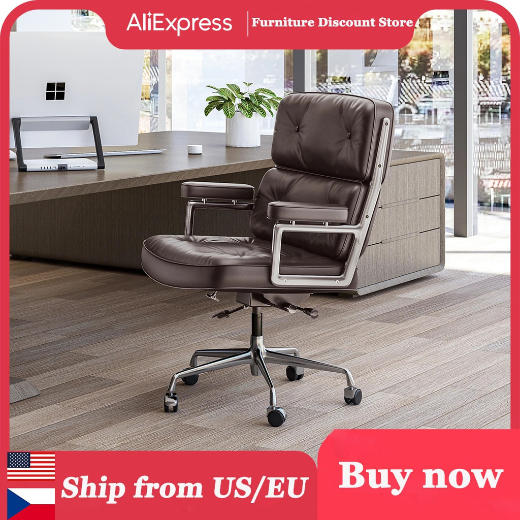 เบาะเก้าอี้สํานักงานตามหลักสรีรศาสตร์หนังแขนอลูมิเนียมและล้อสําหรับรองรับ Rolling Swivel Executive O