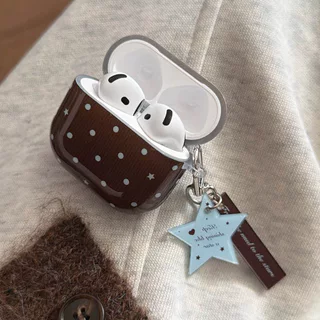 เกาหลีน่ารักสีน้ําตาลสีฟ้า Polka Dot หูฟังสําหรับ Apple Airpods Pro 2 3 4 ฝาครอบ Star จี้สําหรับ Airpod Pro3 ชุดหูฟัง Funda