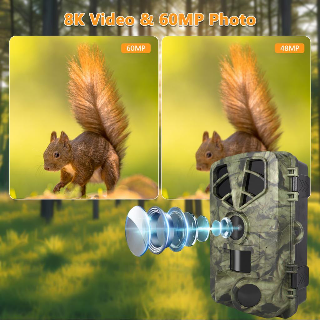 Funsport0-MY 8K 60MP Trail Camera พร้อม No Glow Night Vision 130° เปิดใช้งานการเคลื่อนไหวมุมกว้าง IP