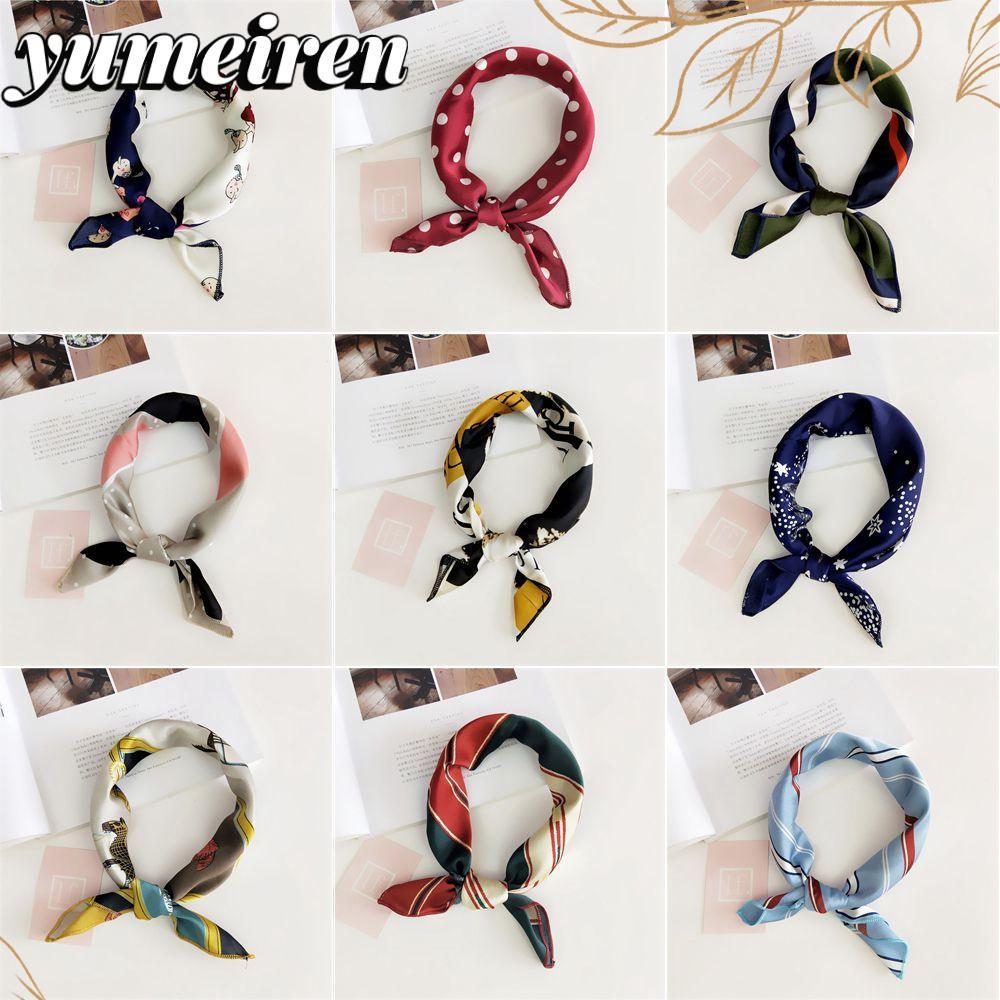 YUMEIREN ผ้าไหมซาติน ผ้าพันคอสี่เหลี่ยม แฟชั่นหรูหรา สำหรับผู้หญิง ของขวัญฤดูร้อน