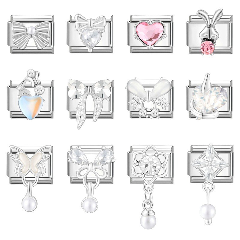 อิตาเลี่ยน Charm Modular สแตนเลส DIY ผีเสื้อ Love Series Modular สร้อยข้อมือยืดหยุ่น