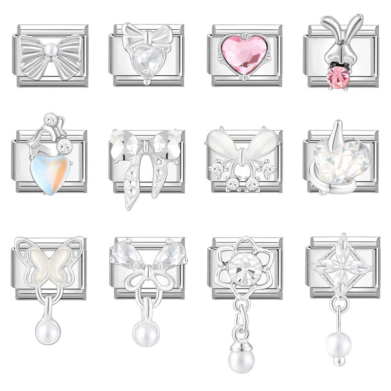 อิตาเลี่ยน Charm Modular สแตนเลส DIY ผีเสื้อ Love Series Modular สร้อยข้อมือยืดหยุ่น