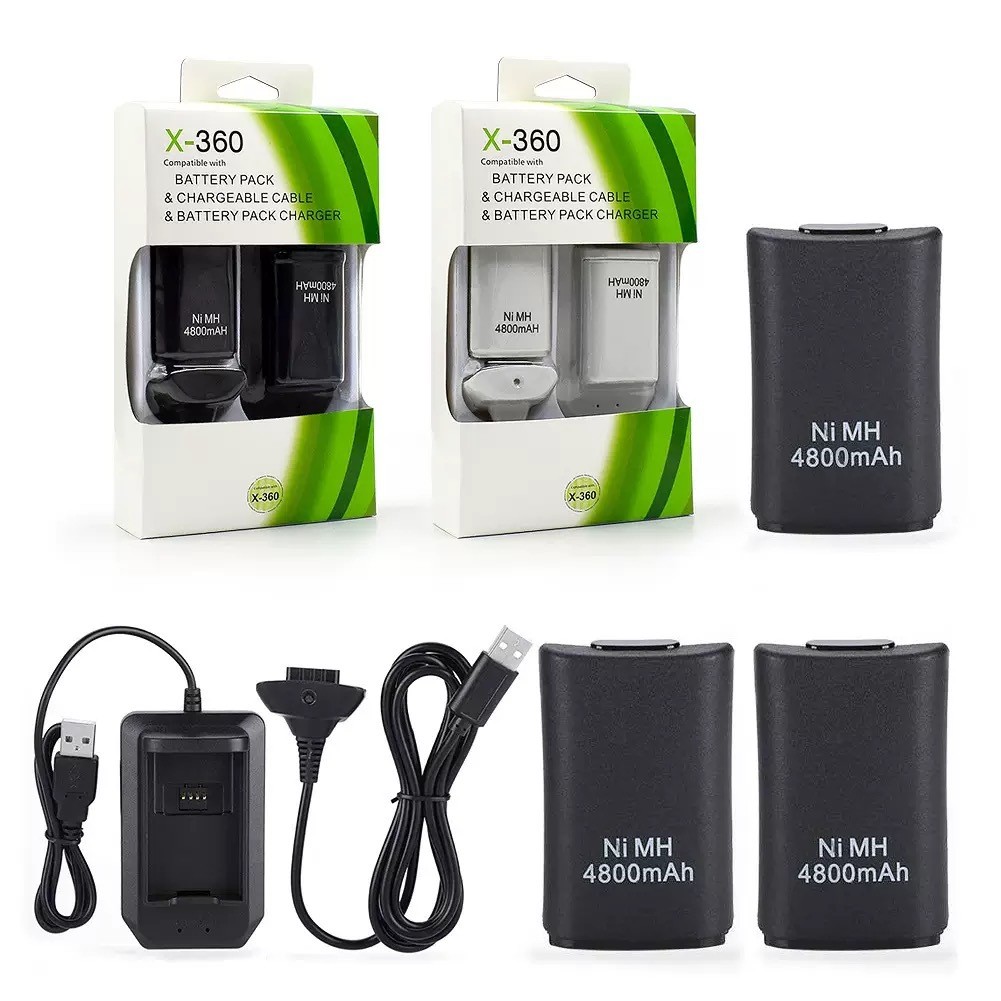 X XBOX360 แบตเตอรี่คู่ + สายชาร์จ XBOX360 ชุดแบตเตอรี่ XBOX360 Handle ชุดชาร์จแบตเตอรี่