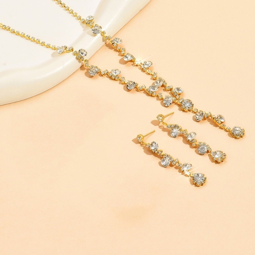 ชุดเครื่องประดับพลอยเทียม 2/3 ชิ้น ประกอบด้วยสร้อยคอลูกปัดคริสตัล พร้อมต่างหูและสร้อยข้อมือ เหมาะสำหรับงานแต่งและงานเฉลิมฉลอง - รูปที่ 6