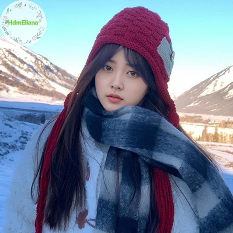 HdmEliana Handmade ถักหมวกผู้หญิงฤดูหนาวที่อบอุ่นป้องกันหู Lady หญิงเกาหลีโครเชต์เสื้อสวมหัวหมวก TH - รูปที่ 5