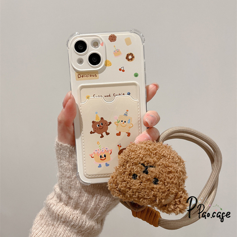 เค้กคุกกี้โดนัทเชอร์รี่สล็อตการ์ดสายคล้อง สำหรับ IPhone 13 17 Air 15 11 16 14 12 Pro Max X XR 7 8 15 Plus XS Max SE
