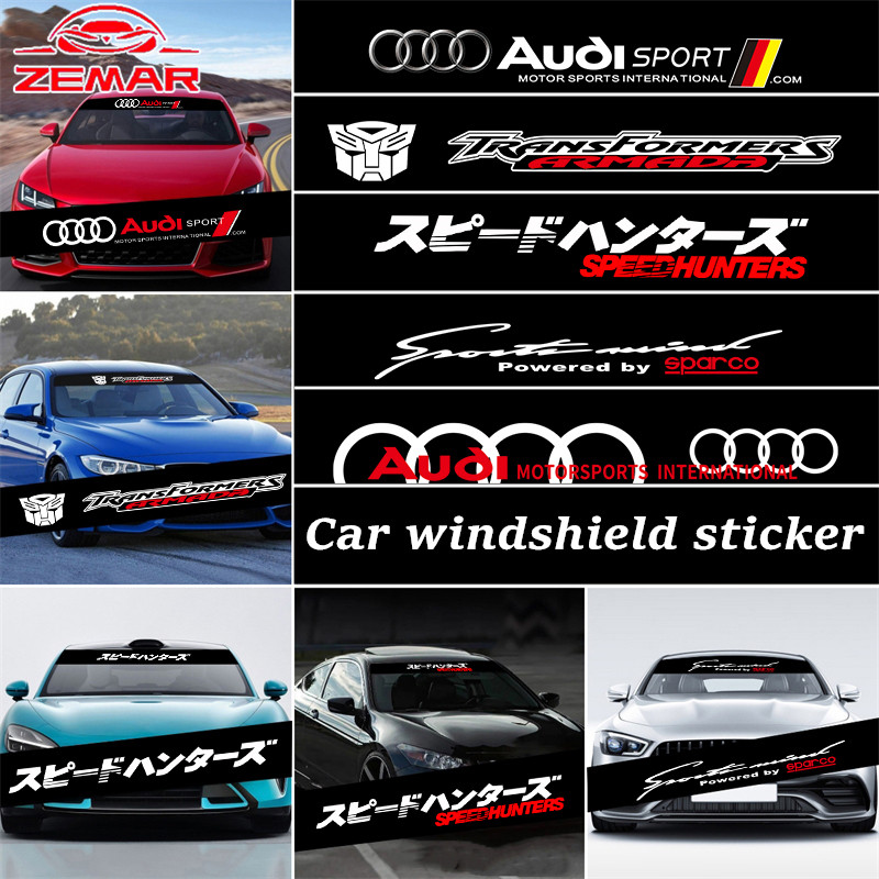 Audi รถด้านหน้าด้านหลังสติกเกอร์กระจกรถยนต์ Decal แบนเนอร์กันน้ําบังแดดสําหรับ A3 8l 8Y A1 Q5 TT mk2