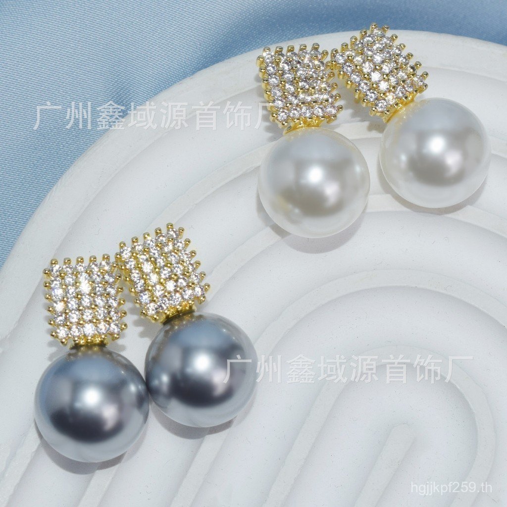 Luxury Pearl Pearl ขายส่งต่างหูบรรยากาศ Mother-of-Pearl ต่างหูสแควร์ต่างหู Live Broadcast Sugar Cube