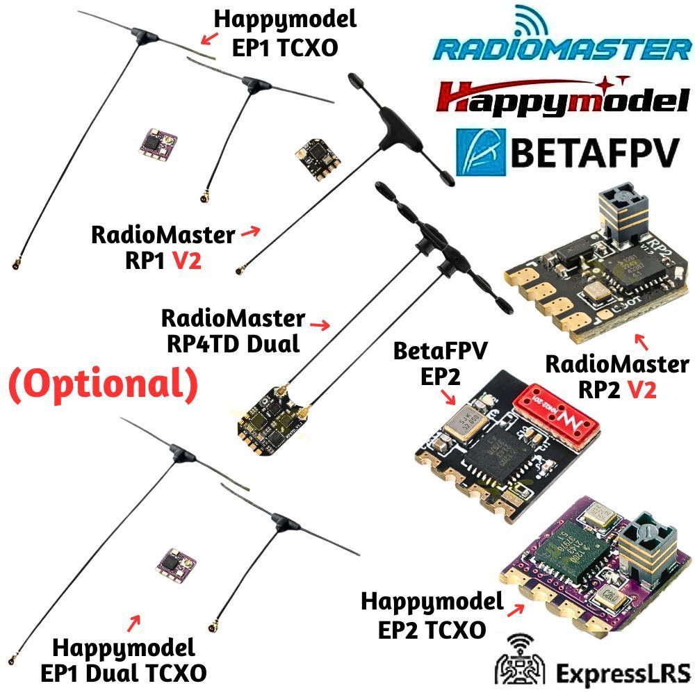Happymodel Radiomaster BetaFpv EP1/EP1 Dual/EP2/RP1 V2/RP2 V2 RX 2.4G ELRS Nano True Diversity RX สําหรับ ES24TX,ELRS โมดูล