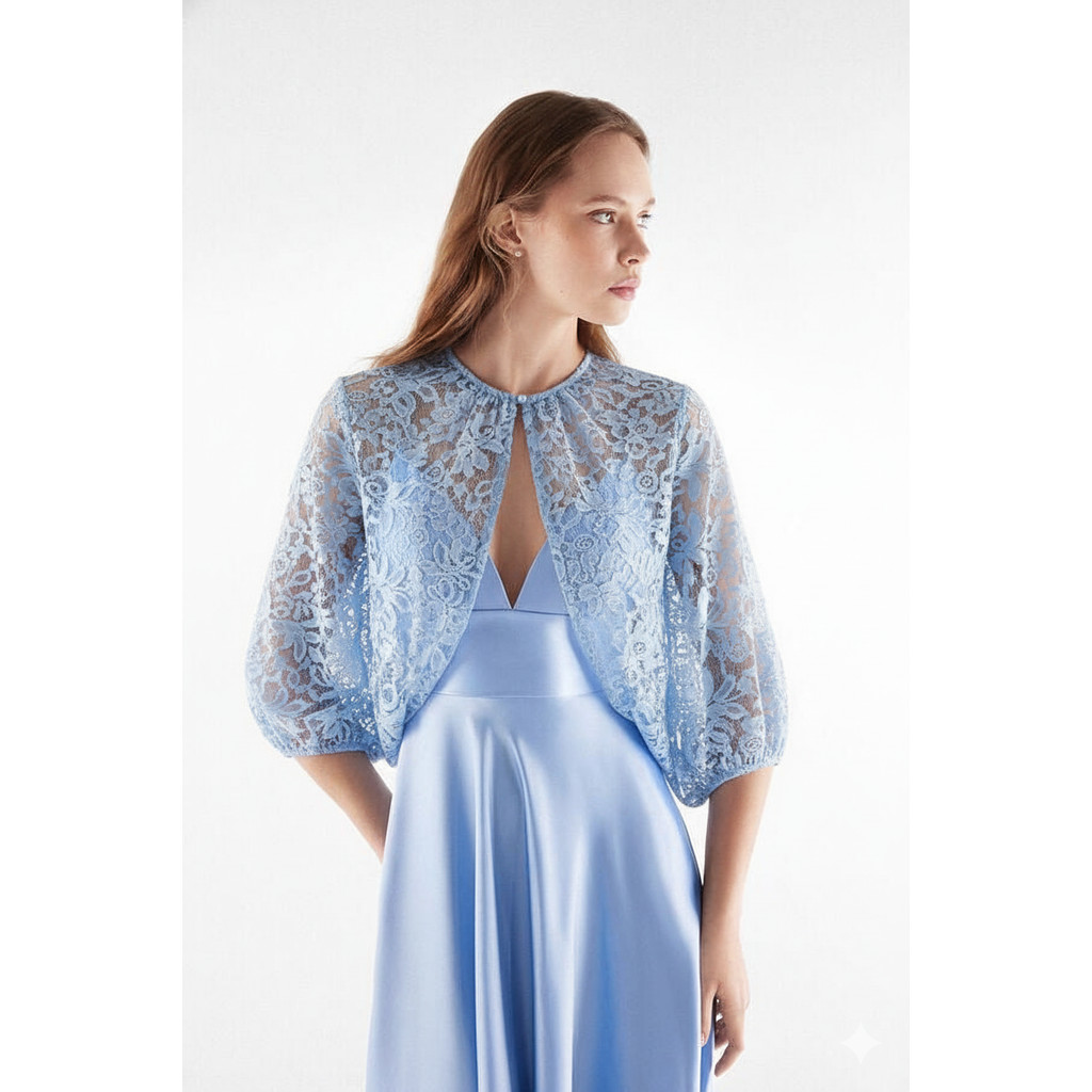 Ija crop ผู้หญิงลูกไม้ด้านนอกพัฟแขน MF643 ไซส์ xs-7xl