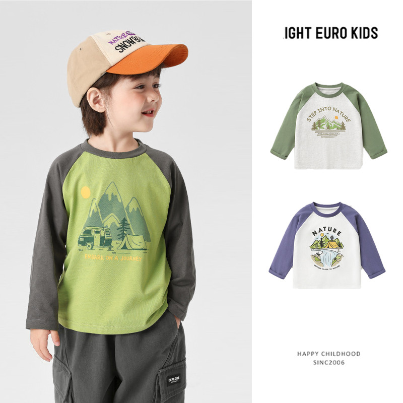 เสื้อยืดเด็กแขนยาวจากผ้าฝ้ายแท้ สำหรับทารกและเด็ก อายุ 90-140 ซม U16200