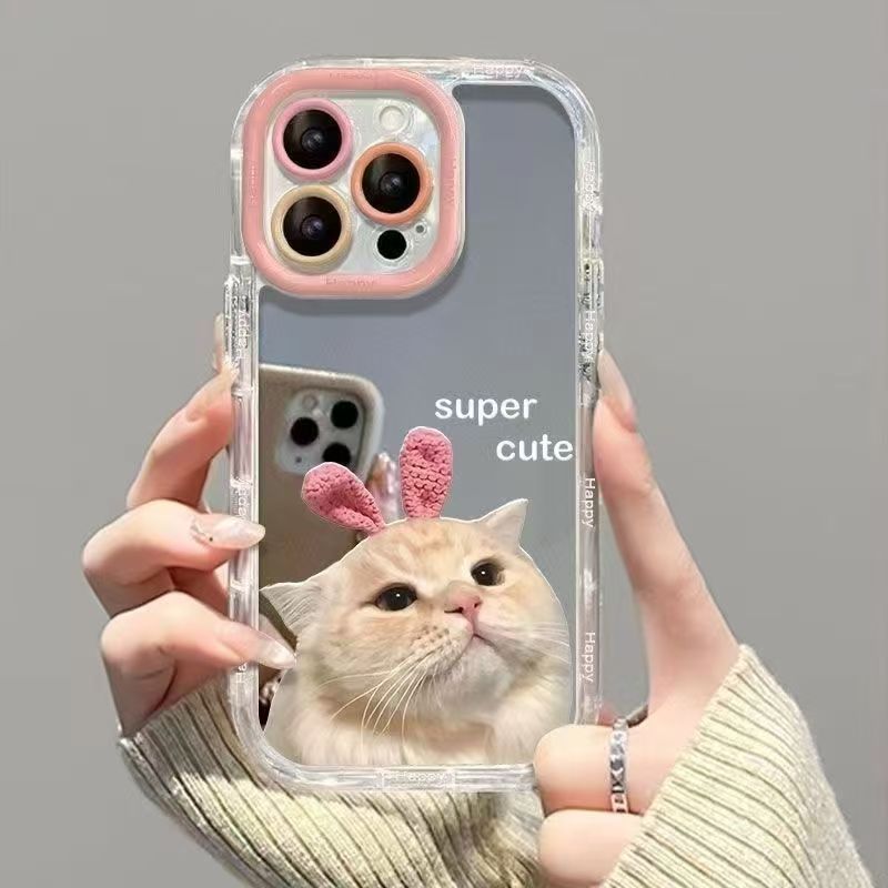 กระจกกระจกเคสโทรศัพท์TPUคู่แมวกระจกแต่งหน้าน่ารักการ์ตูนเหมาะสําหรับiPhone x xs xr xsmax 6 6S 7 8 11 12 13 14 15 16 por max 6 6S 7 8 14 15 16plus - รูปที่ 3