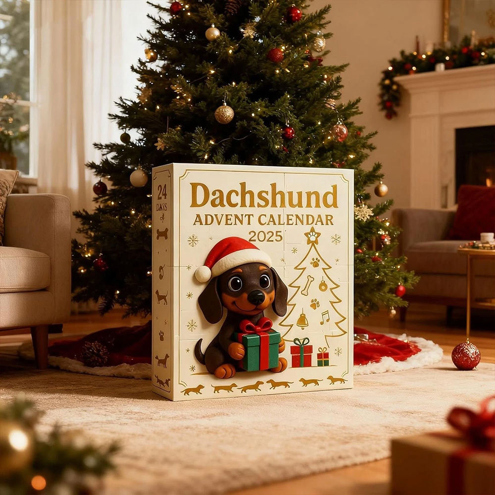 2025 Christmas 24-Days Advent Calendar Dachshund Dog Series Pendant Cute Sausage Dog 2D Flat Acrylic