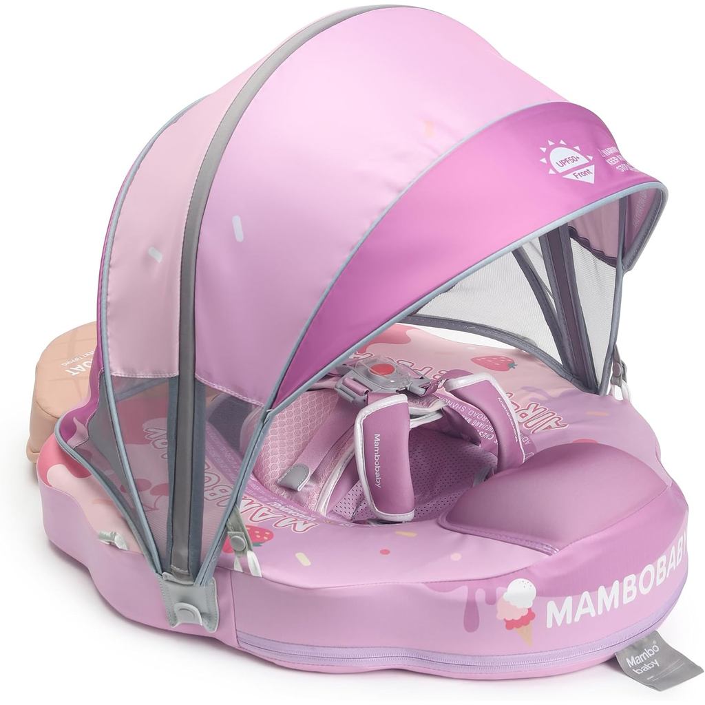 Mambobaby Float Add Tail Baby/Infant Swim Float with Canopy, Non-Inflatable Solid อัพเกรดนุ่มกันน้ําผิววัสดุหนัง