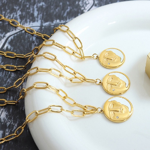 MATA 316L สแตนเลส Gold Moon สร้อยคอจี้เรขาคณิต, การออกแบบที่ทันสมัยเรียบง่าย, Shining Cubic Zirconia