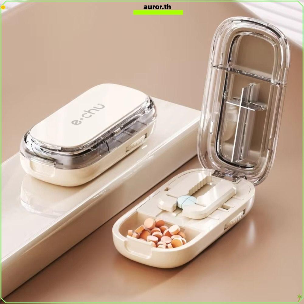 AURO กล่องเก็บแบ่งยา, Divider Organizer กันฝุ่น Quartering Pill Divider, แบบพกพายาแท็บเล็ต Crusher Divider สําหรับยาขนาดเล็กหรือขนาดใหญ่