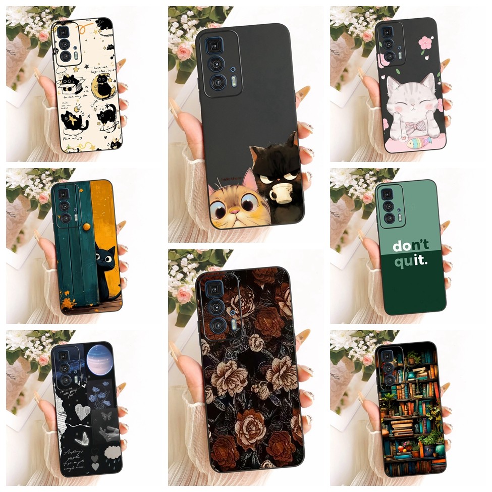 ปลอก Motorola Edge S Pro Cover Motorola Edge 20 Pro Case XT2153-1 ซิลิโคนแมวน่ารักแฟชั่นผีเสื้อตลกทาสี