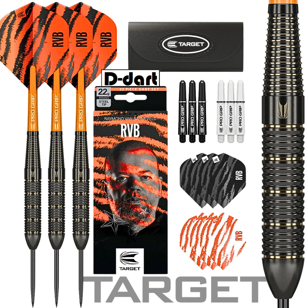 TIP STEEL DARTS - ทีม 22G PRO RVB RAYMOND VAN BARNEVELD BLACK BRASS STEEL DARTS (ARROW DART KELULI)