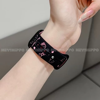 KT cat สายซิลิโคนพิมพ์ลายเหมาะสําหรับ iwatch 11/SE3/10/9/8/7/6/5/4/3/2/1 สายรัดหัวเข็มขัดผีเสื้อน่ารักเหมาะสําหรับ 49/46/45/44/42/41/40/48 มม./ultra
