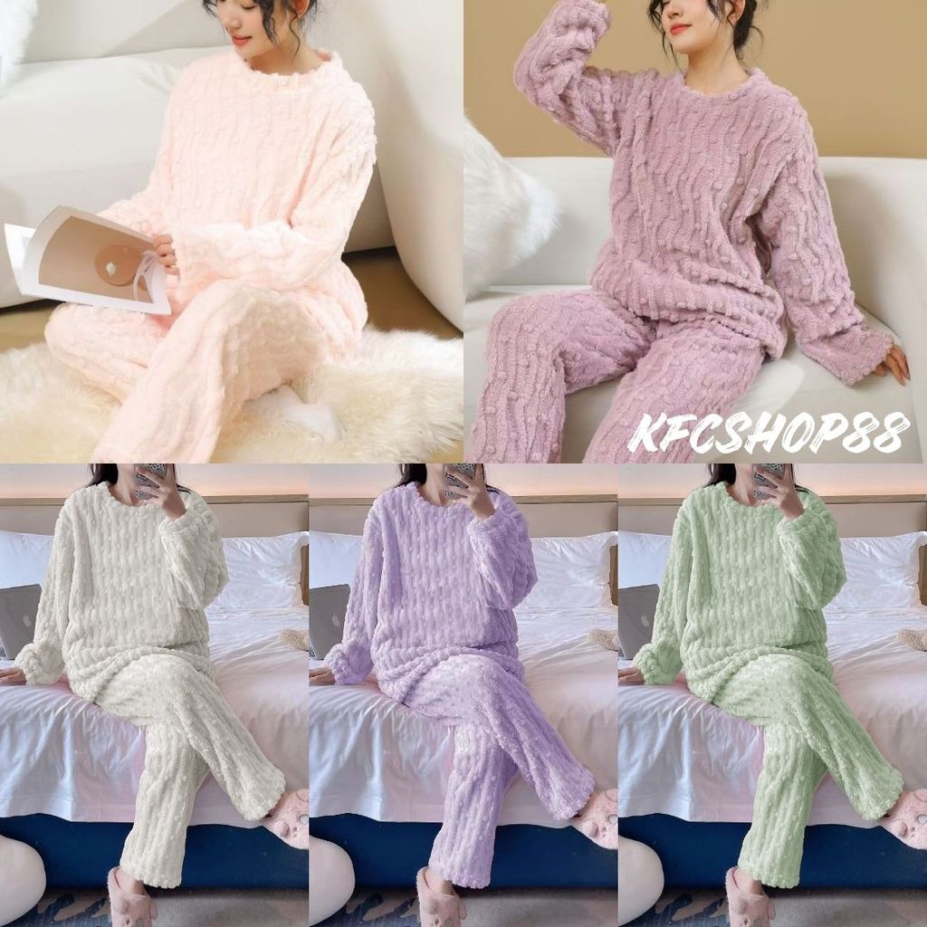 🔹พร้อมส่ง🔹ชุดนอนผ้านาโน ขนนิ่ม แขนยาว-ขายาว สีพื้น #SL06
