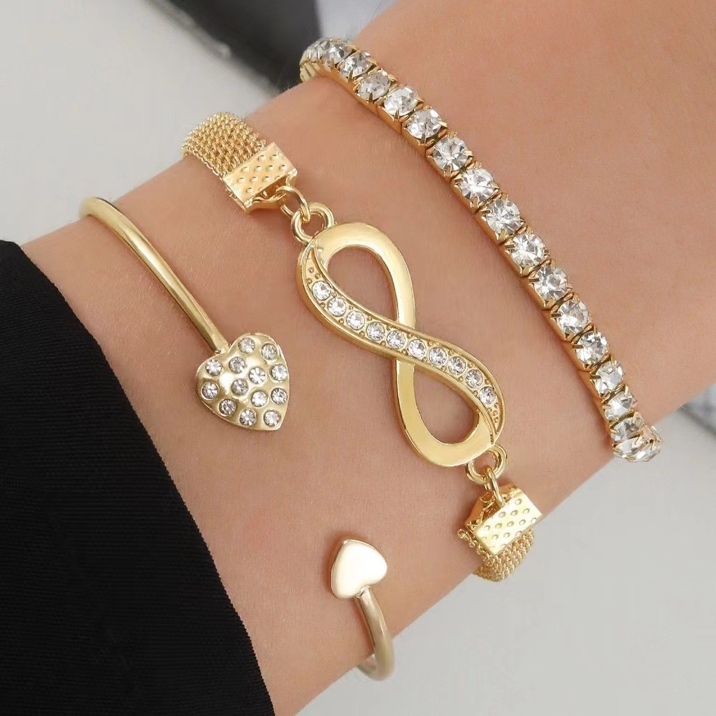 Niche Infinite 8-Character Bracelet All-Match Love Heart Open Bracelet Diamond Infinite Symbol Alloy