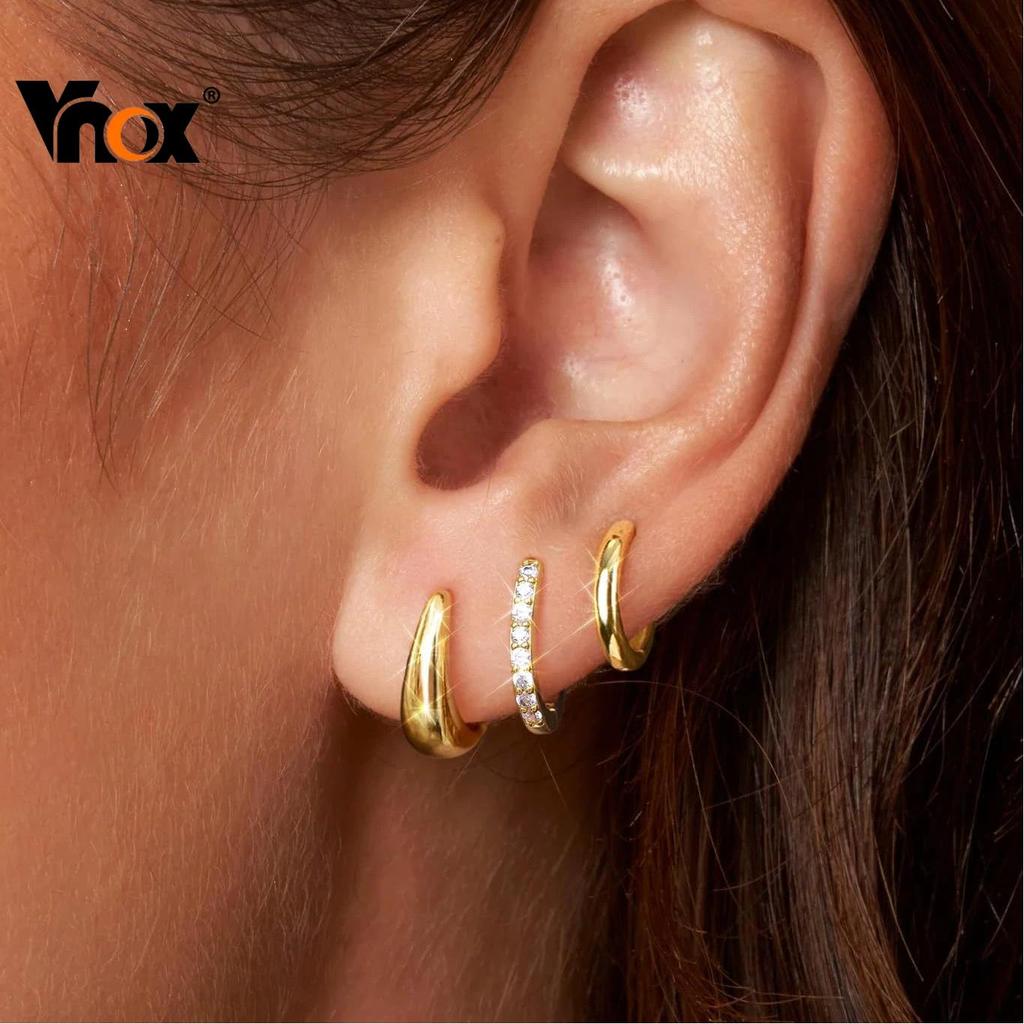 Vnox 3 Pairs Hypoallergenic Huggie Earrings Set for Women CZ Huggie Earrings Earrings Hypoallergenic