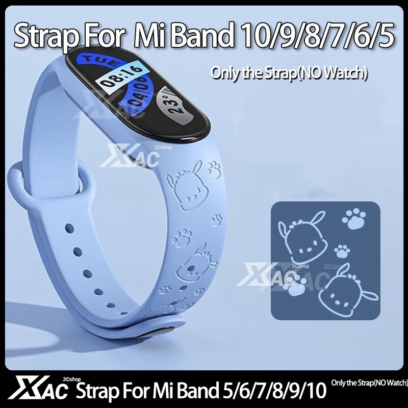 สําหรับ miband 10 miband 9 xiaomi 5/6/7/8/9/10 สายคล้อง 3D เลเซอร์แกะสลักสายคล้องหมีสําหรับ Xiaomi Mi Band 8 7 6 5 สายรัดข้อมือซิลิโคนสร้อยข้อมือสายรัดข้อมือ Smartwatch อุปกรณ์เสริม