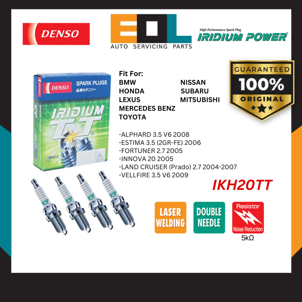 หัวเทียน DENSO Iridium TT IKH20TT สําหรับ Toyota, BMW, Lexus, Mitsubishi, Nissan & Subaru - 267600-1